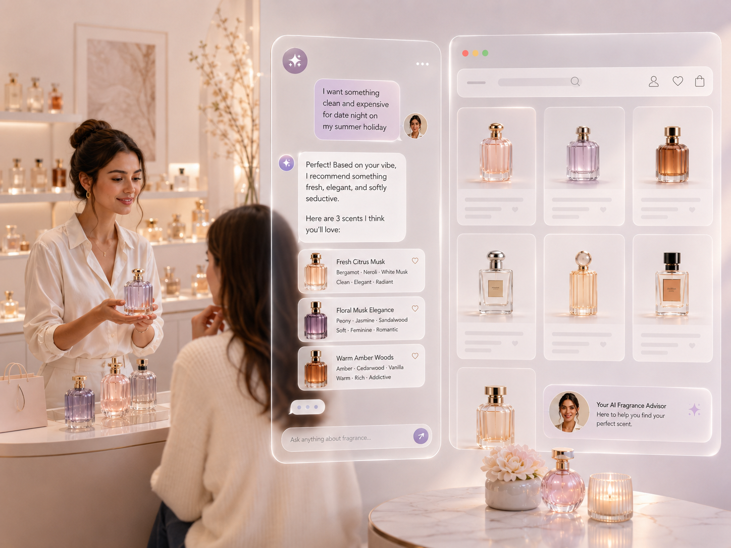 Online fragrance store with AI sales assistant
